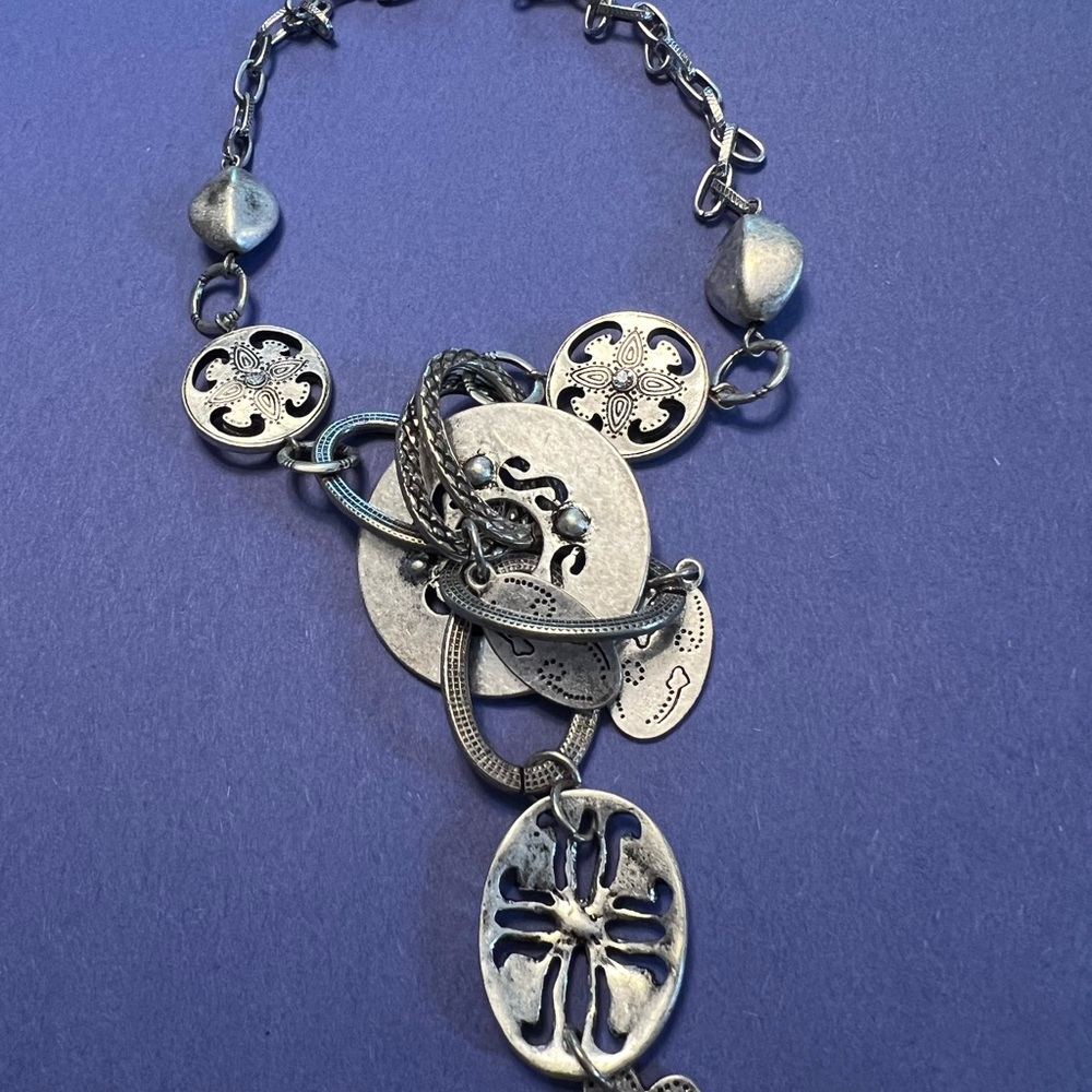 Silver Chain Link Necklace with Intricate Charms